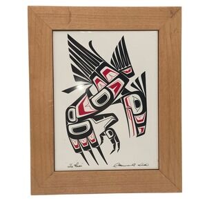 Clarence Wells The Raven Framed Ceramic Tile Art Northwest Coast Haida Signed